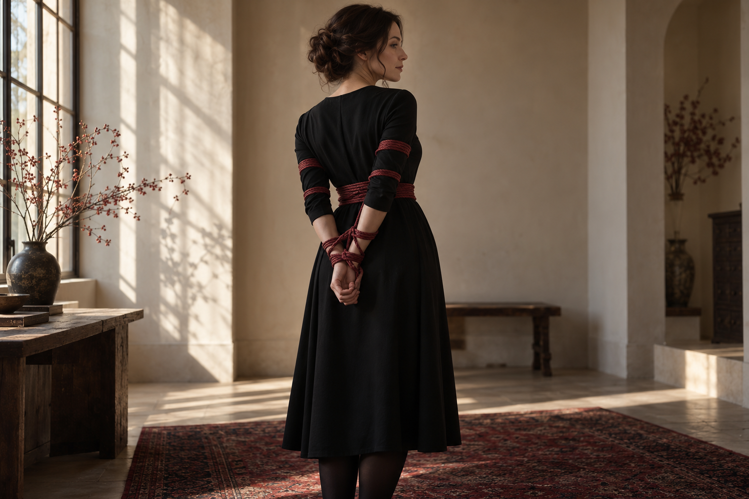 Donna con le mani legate dietro la schiena